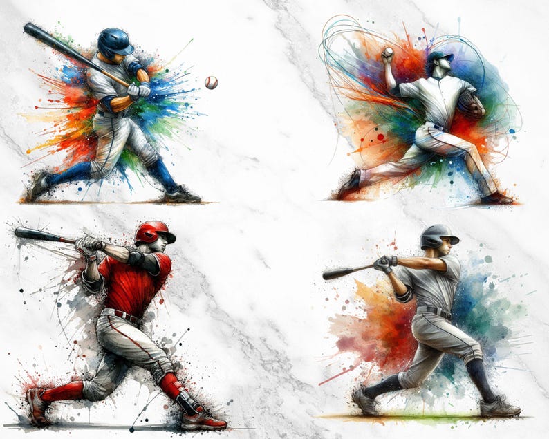 Watercolor Baseball Clipart, Sports Clipart, Softball Glove Ball Bat ...
