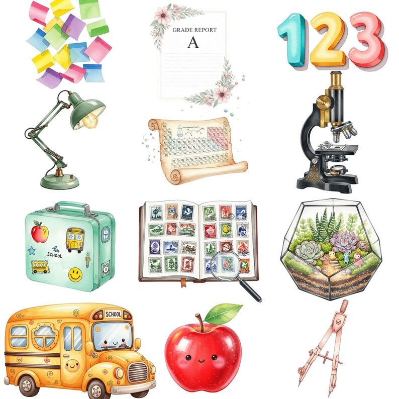 Teacher classroom clipart with pastel stationery and cute student elements for educational printables