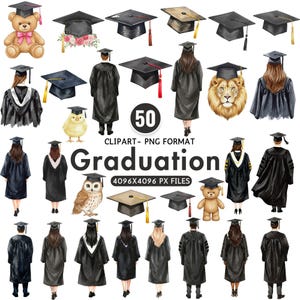 Aquarell Graduierung PNG Gradation Cap Clipart Weiblichen Graduates Cap Kleid Diploma Klasse von 2025 Clipart Graduates Png Digital Download