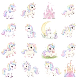 Magical unicorn clipart bundle in PNG format for nursery prints and sublimation projects