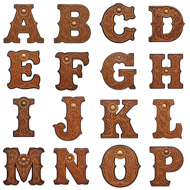Western Tooled Leather Alphabet Clipart, Cowboy Letters Png, Turquoise ...