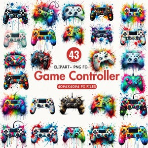 Bundle de cliparts pour contrôleur de jeu Gaming Clipart graphiques Gamer en téléchargement numérique haute qualité des cliparts gaming pour Art mural de chambre de garçons de sublimation