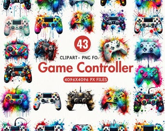 Clipart di controller di gioco, pacchetto di clipart di gioco, grafica PNG per giocatori, sublimazione di controller di videogiochi, arte murale per ragazzi, download digitale