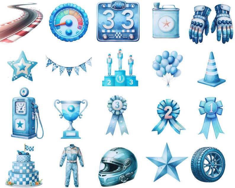 Watercolor Blue Racing Car Clipart Bundle: Vintage Racer PNG (digital ...