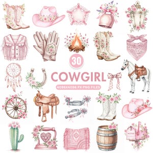 Cowgirl Clipart, Pink Cowgirl PNG, Cute Baby Girl Western Clipart, Wild West Sublimation, Cute Cowgirl Boots, First Rodeo, Commercial Use