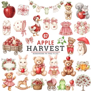 Imágenes prediseñadas de manzanas, Cosecha de manzanas en acuarela PNG, Imágenes prediseñadas de manzanas para baby shower, Árbol de manzanas, Animales de guardería de otoño, La niña de nuestros ojos, Uso comercial