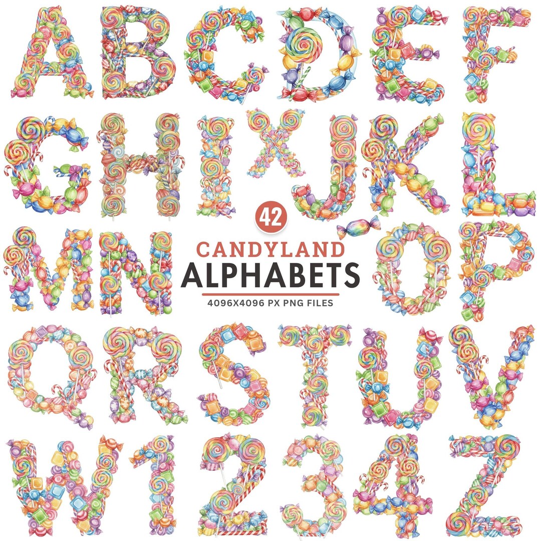 Candyland Alphabet Clipart, Watercolor Candy Letters PNG, Sweet ...
