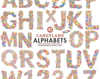 Candyland Alphabet Clipart, Aquarell Candy Letters PNG, Sweet Lollipop Alphabet, Süßwaren Schrift, Party Schilder, Printable Party Schilder, Kinder Basteln