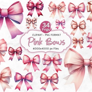 Watercolor Pink Bow Clipart Bundle: Ribbon Frames (Digital Download)