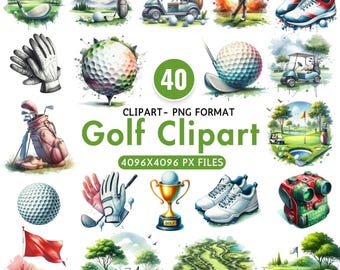 Golf Clipart Bundle, Watercolor Golf PNG, Golf Cart Clipart, Golf Club, Golf Ball Clipart, Sports Clip Art, Commercial Use, Instant Download