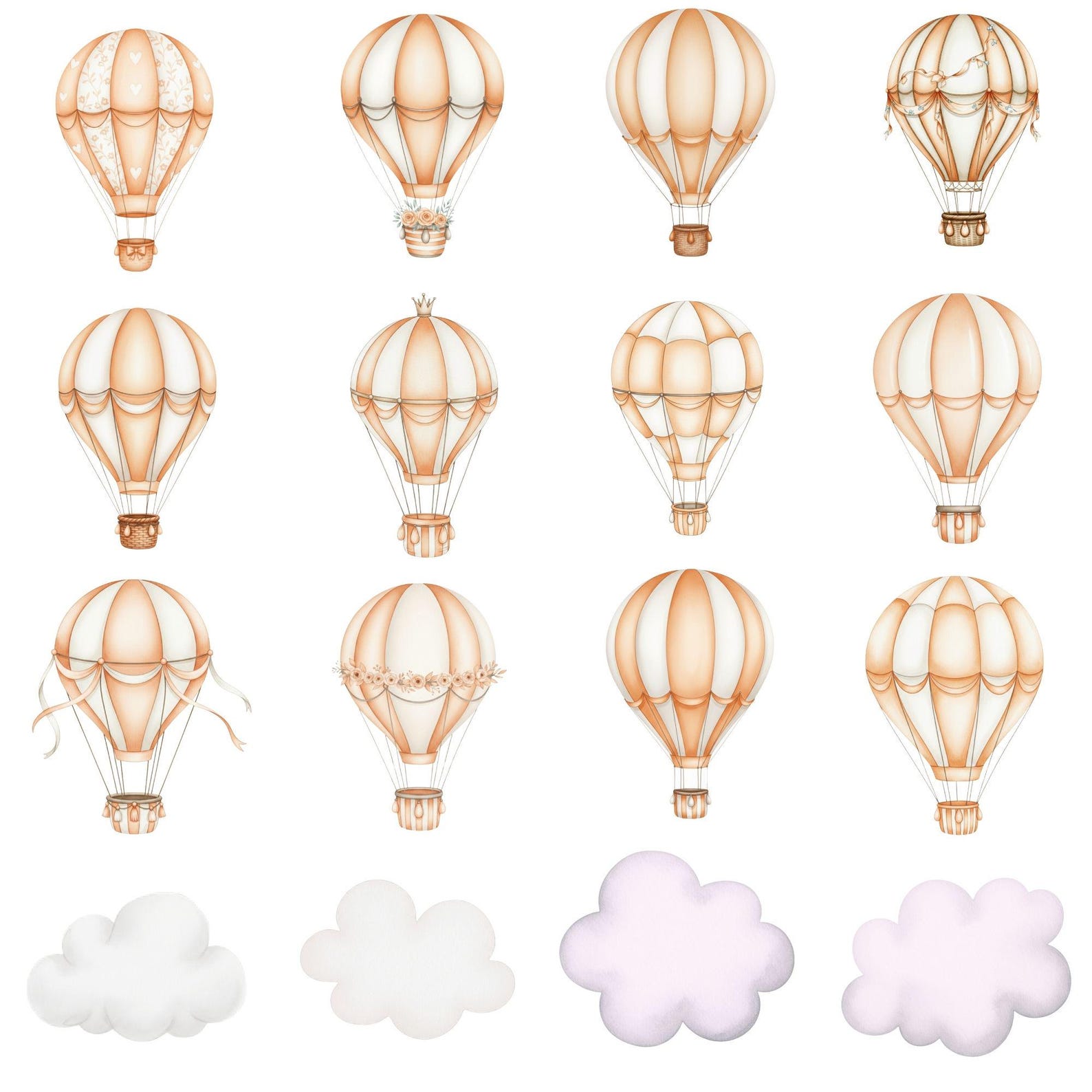 Orange Hot Air Balloon Clipart, Air Transport Clipart, Watercolor Baby ...