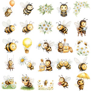 Adorable baby bee clipart bundle with watercolor style perfect for invitations and baby shower decor