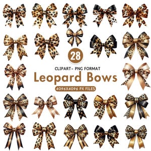 Clipart di fiocchi leopardati ad acquerello, clipart di papillon con ghepardo, clipart di fiocco leopardato, fiocco marrone, PNG, download digitale a sublimazione