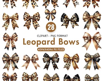 Lazo de leopardo, lazos de guepardo en acuarela PNG, lazo con estampado animal coqueto, lazos de pelo de leopardo marrón, diseño de sublimación