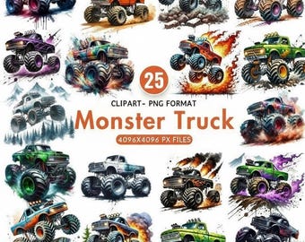 Monster Truck Clipart, Watercolor Truck PNG, Offroad Truck Sublimation, Big Truck Digital Art, Monster Trucks PNG, Clipart Commercial Use