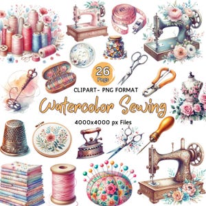 Sewing Clipart Vintage Sewing Machines Seamstress Clipart Cottagecore Sewing Graphics Watercolor Sewing PNG for Digital and Print Designs