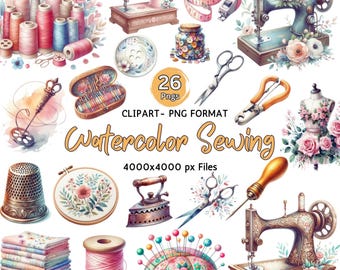 Sewing Clipart Vintage Sewing Machines Seamstress Clipart Cottagecore Sewing Graphics Watercolor Sewing PNG for Digital and Print Designs