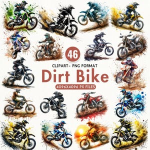 Watercolor Dirt Bike Clipart, Motocross PNG, Off-Road Motorbike Design, Racing Moto Sublimation PNG, Extreme Sports Clipart, Commercial Use.