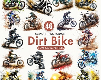 Watercolor Dirt Bike Clipart, Motocross PNG, Off-Road Motorbike Design, Racing Moto Sublimation PNG, Extreme Sports Clipart, Commercial Use.