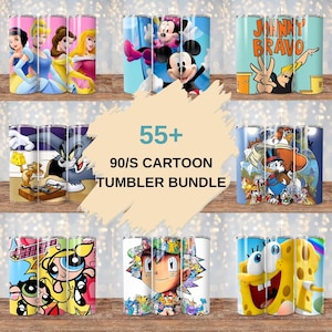 Plus de 60 gobelets emballés dans un dessin animé des années 90, Design d'emballage de dessin animé, gobelet de dessin animé 20 oz par sublimation d'image PNG, gobelet animé de dessin animé des années 90