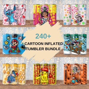 240 + 3D Inflated Puff Sublimation Tumbler Bundle, 3D Cartoon Tumbler Wrap, Download PNG, Straight 20 Oz Digital Tumbler Wrap cartoons