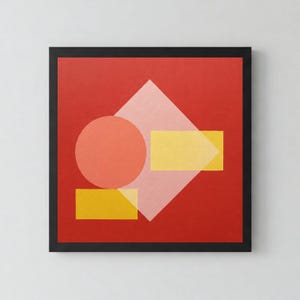 Minimalist Geometric Poster, Bauhaus Wall Art, Large Contemporary Decor, Red Yellow Circle Shapes Print, Modern Home Decor, Matte Horizontal