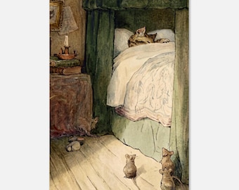 Vintage Nursery Wall Art Antique Cat Illustration Print Classic Storybook Animals Decor For Children Room Animals Creatures