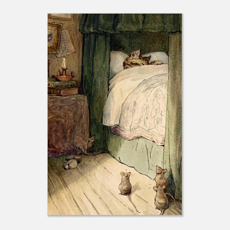 Vintage Nursery Wall Art Antique Cat Illustration Print Classic Storybook Animals Decor For Children Room Animals Creatures image 1
