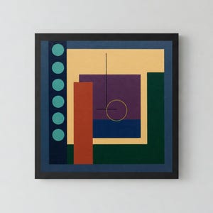 Geometric Abstract Art Print, Bauhaus Inspired Wall Decor with Muted Earth Tones, Modern Minimalist Artwork for the Living Room