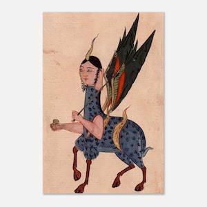 Persian Miniature Al Buraq Mythical Creature Print Islamic Mythology Wonders Of Creation Wall Art Folk Animals Myth Symbolism