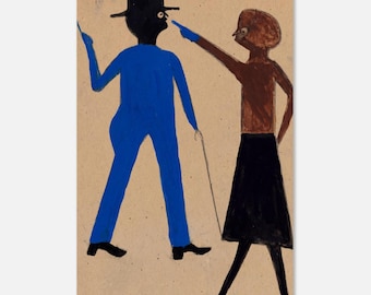 Mujer señalando a un hombre con bastón, de Bill Traylor. Lámina artística, arte popular afroamericano, dibujo vintage en cartón, decoración abstracta para pared.