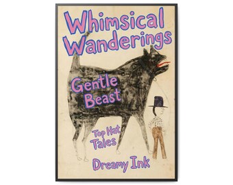 Man And Large Dog By Bill Traylor Archival Paper Print, Primitive Americana Wall Art, Living Room Decor, Vintage Animal Vibe, Folk Art Gift