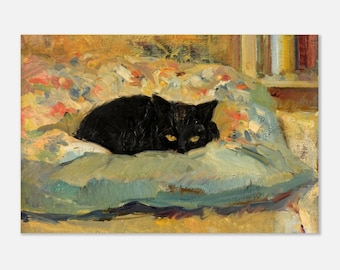 Black Cat Oil Painting Impressionist Art Print Moody Animal Wall Decor for Cat Lovers Textured Portrait Animals Creatures