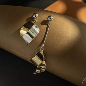 Asymmetrical Leaf Earrings Modern Silver and Gold Earrings Contemporary Asymmetric Earrings Unique Two-Tone Leaf Earrings Anniversary