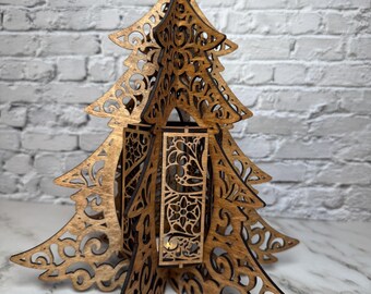 Wooden Christmas Tree Candle Holder | Laser Cut Holiday Decor | Tea Light Holder | Rustic Xmas Table Decor | Handmade Gift