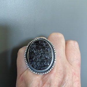 Oxidized Sterling Silver Black Tourmaline Ring: Adjustable Artisan Jewelry