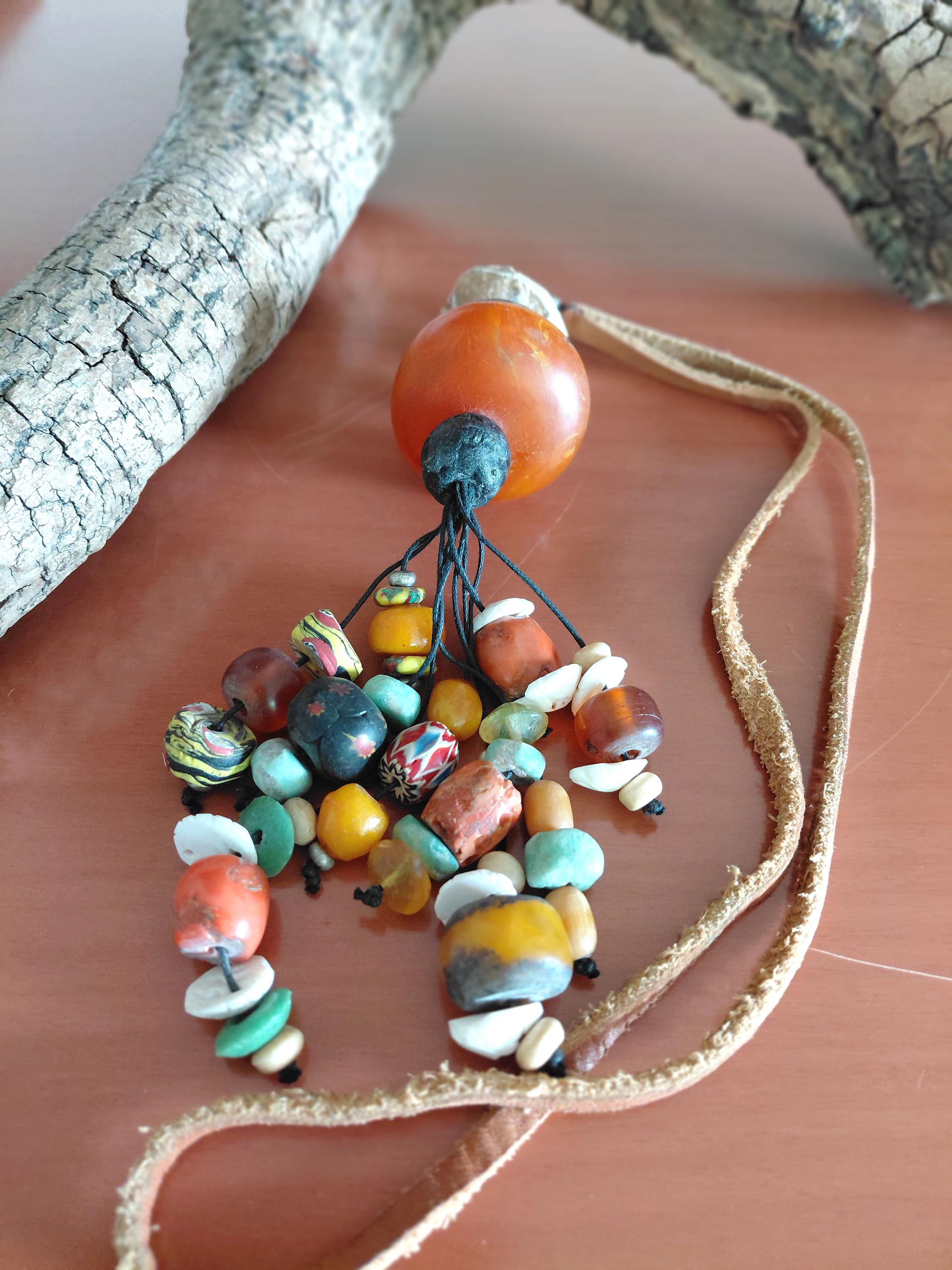 アクセサリー CALEE JEWELRY BEAD NECKLACE Vintage Moroccan Berber Coral, Resin, Amazonite, Shell Beads, Bone