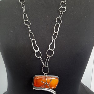 Hand made natural vintage Baltic Amber gemstone pendant with Sterling silver wire pendant necklace. tribalgallery. image 2
