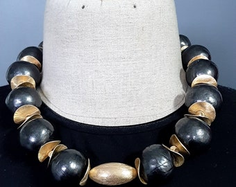 Barro Negro beads with gilded beads necklace, traditional artform of the Indigenous people from Oaxaca Mexico.  Tribalgallery