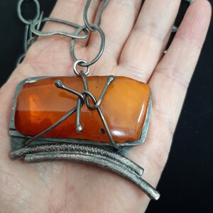 Hand made natural vintage Baltic Amber gemstone pendant with Sterling silver wire pendant necklace. tribalgallery. image 4