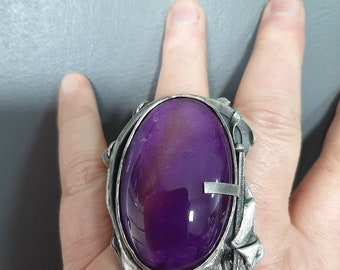 Purple Ametrine stone ring, oxidized sterling silver modernist, artisan, hand made ring US 9 - 9,5.  Tribalgallery