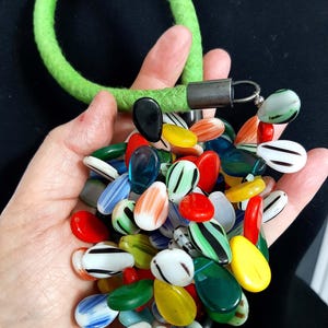 Vintage Mali wedding bead necklace, African trade multi colored flat glass beads necklace from Mali. tribalgallery.