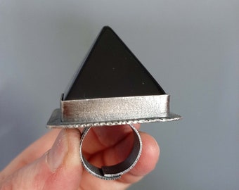 Lovely hand made oxidized sterling silver statement ring for her and him + Obsidian gemstone US 7. tribalgallery