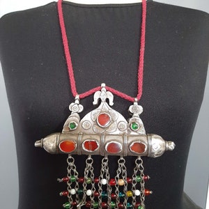 Antique silver fire gilded carnelian pendant necklace / Tumar Turkmenistan/ Karakalpaks Uzbekistan. tribalgallery. image 4