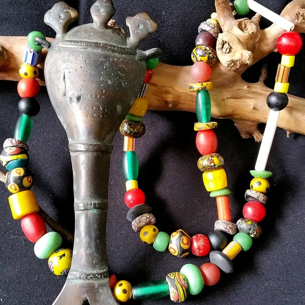 On Sale!  Lovely old large NAGA pendant and beaded necklace. tribalgallery.