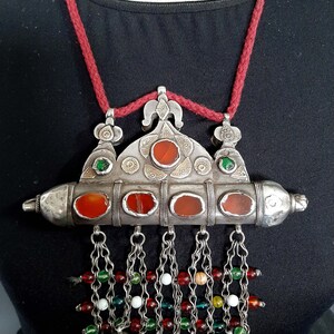 Antique silver fire gilded carnelian pendant necklace / Tumar Turkmenistan/ Karakalpaks Uzbekistan. tribalgallery. image 2