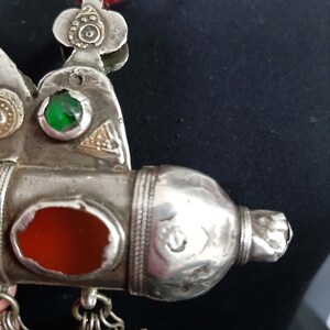 Antique silver fire gilded carnelian pendant necklace / Tumar Turkmenistan/ Karakalpaks Uzbekistan. tribalgallery. image 8