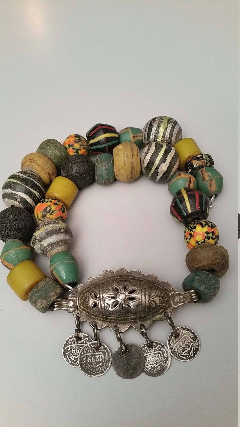 Vintage African Trade Beads Hebron Necklace With Silver Berber | Etsy