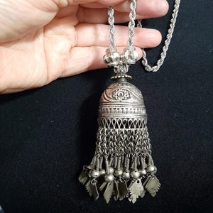Vintage traditional India Rajasthan tribal high grade silver pendant necklace, 80 gr.  Tribalgallery