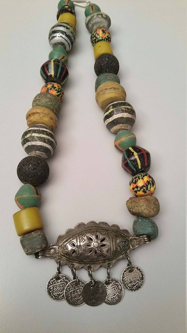 Vintage African Trade Beads Hebron Necklace With Silver Berber | Etsy